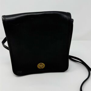 Coach Black Vintage Crossbody Made in New York 80s Leather Turnlock Bag